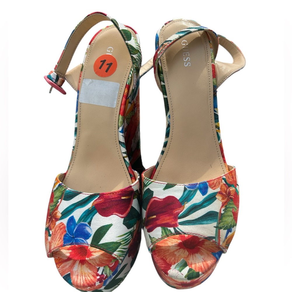 GUESS Women  Ankle Strap Cork Wedge Sandals Size US 11 Floral Multicolores